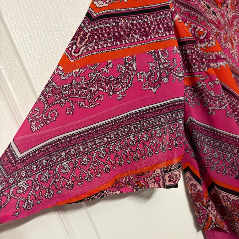 Boho style Vibrant Pink and Orange Women's Top - Picture 2 of 8